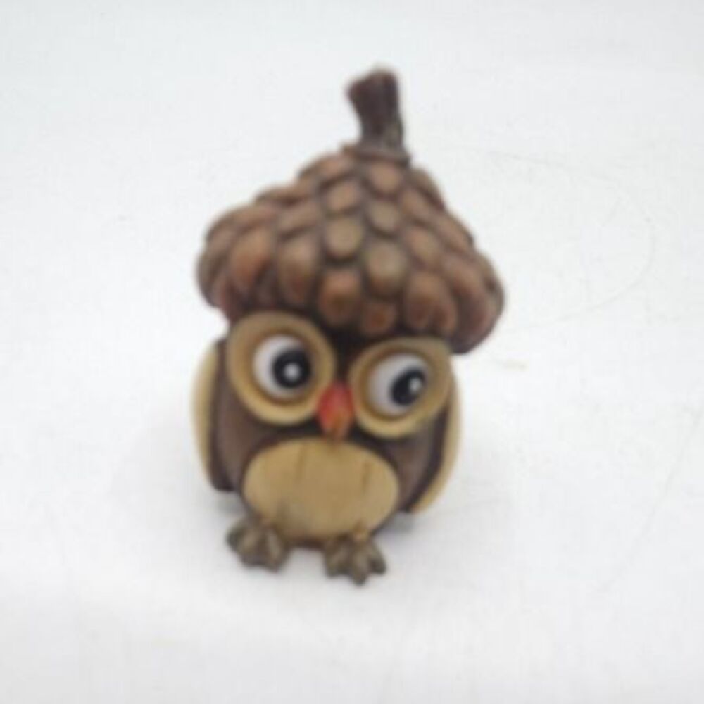 Little Wise Owl Figurine w/Acorn Hat Resin 1.75" Tall